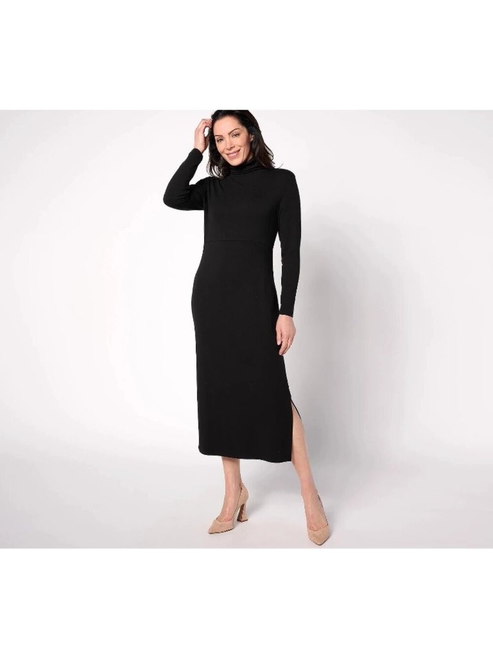 Women with Control Midi Dress 1X Regular Finespun Jersey Tummy Control Black NEW